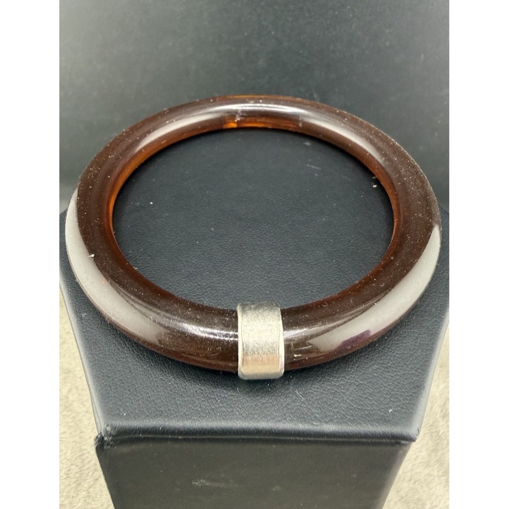 Vintage Estate Bangle Bracelet Brown Acrylic Retro Boho 8.5in